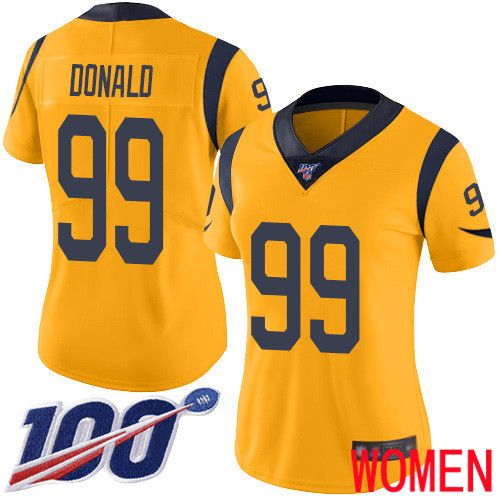 Los Angeles Rams Limited Gold Women Aaron Donald Jersey NFL Football 99 100th Season Rush Vapor Untouchable